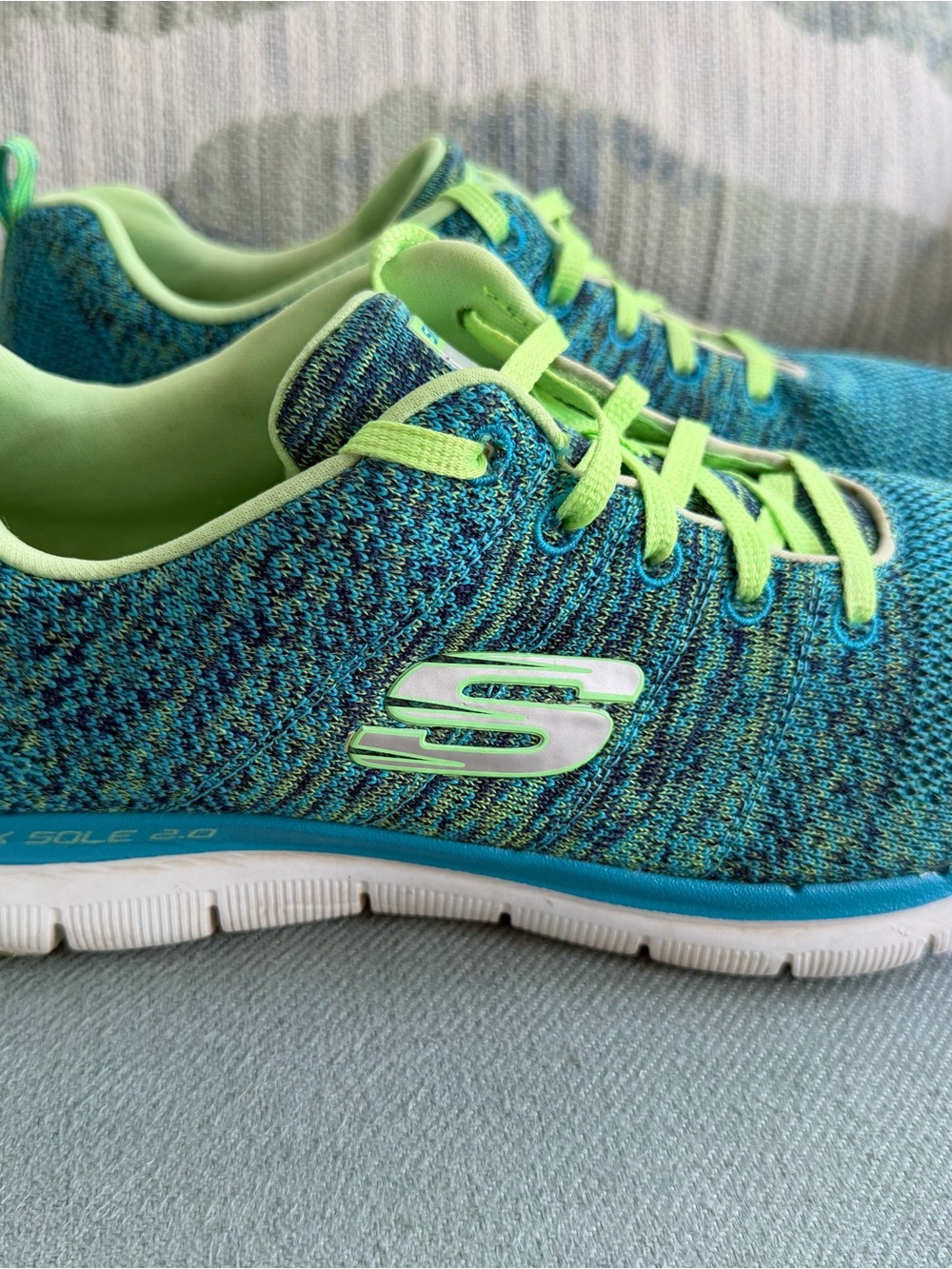 Skechers Knit Sneakers in Teal & Neon Green